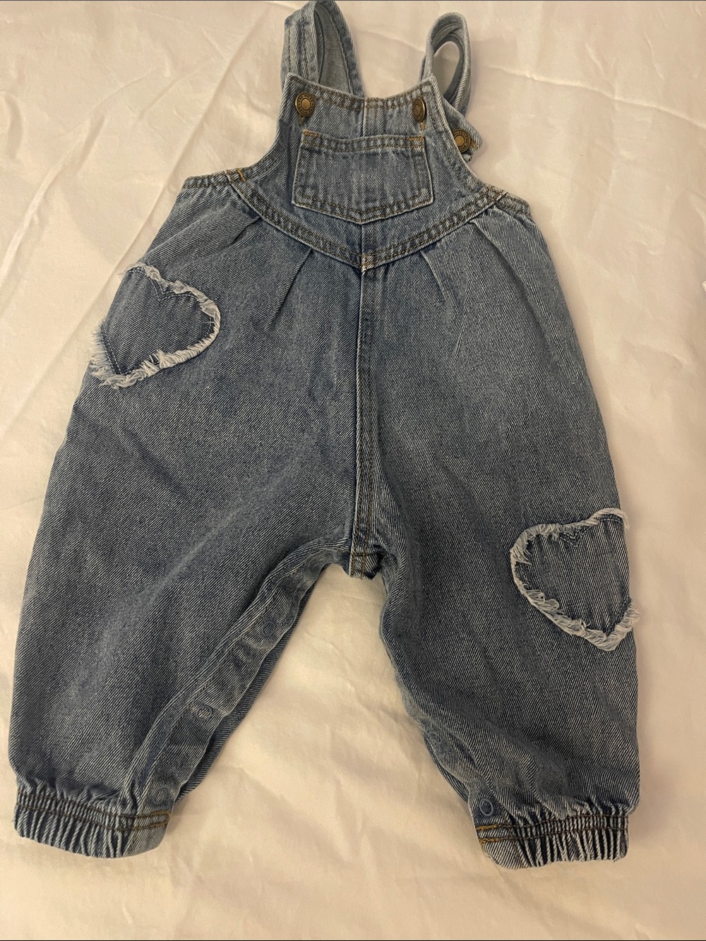 Rylee + Cru Distressed Heart Denim Overalls - Light Blue